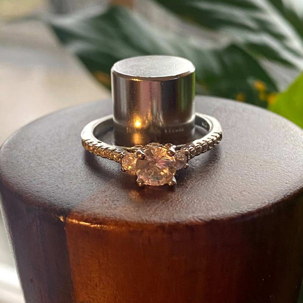 Petite Sterling Silver CZ Three Stone Fashion Ring